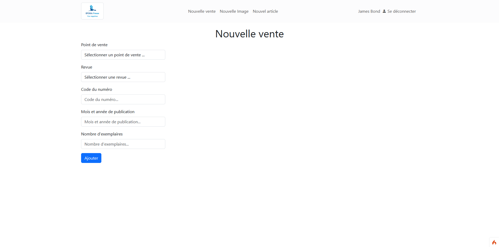 page nouvelle vente