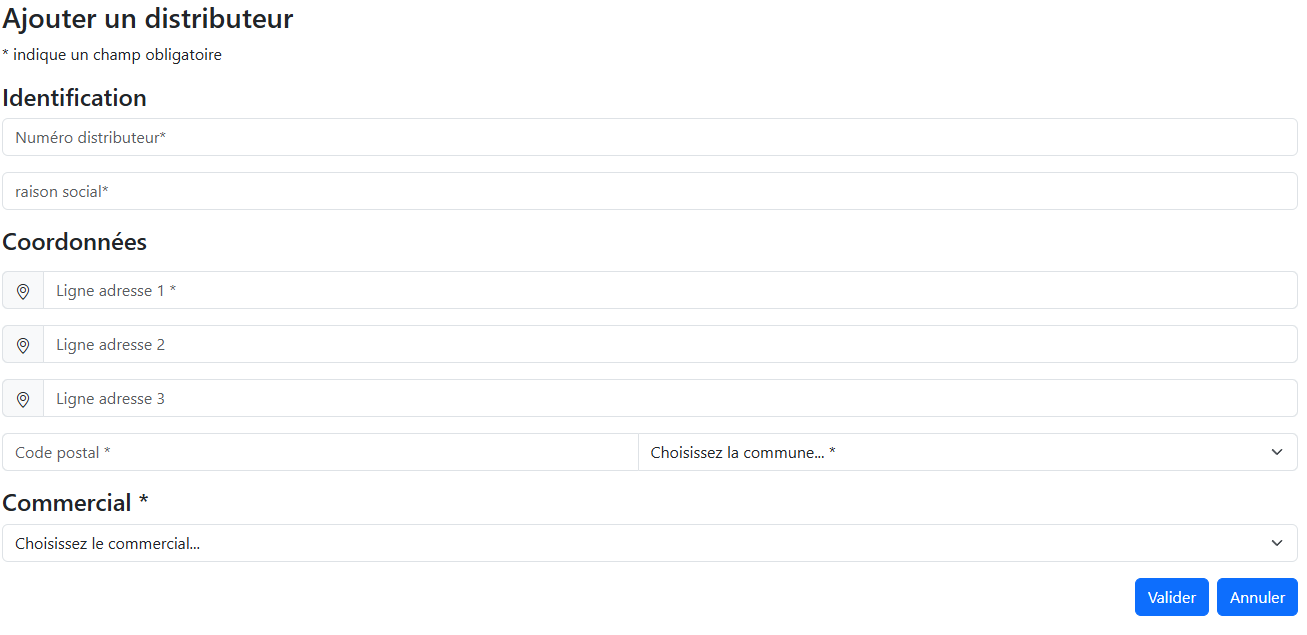 page d'ajout de distributeur